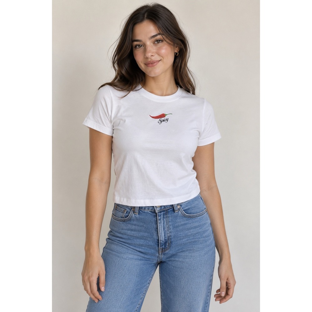 NWT No Boundaries Spicy Graphic Crop Top Women's Size S Black Short Sleeve Tee
